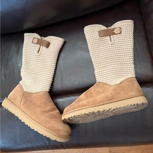 UGG Knit Button Boots - Cream and Tan